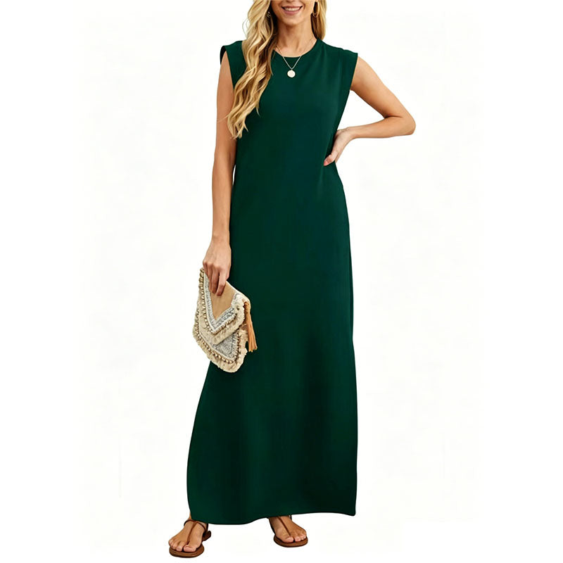 Casual Crew Neck Sleeveless Maxi Dress