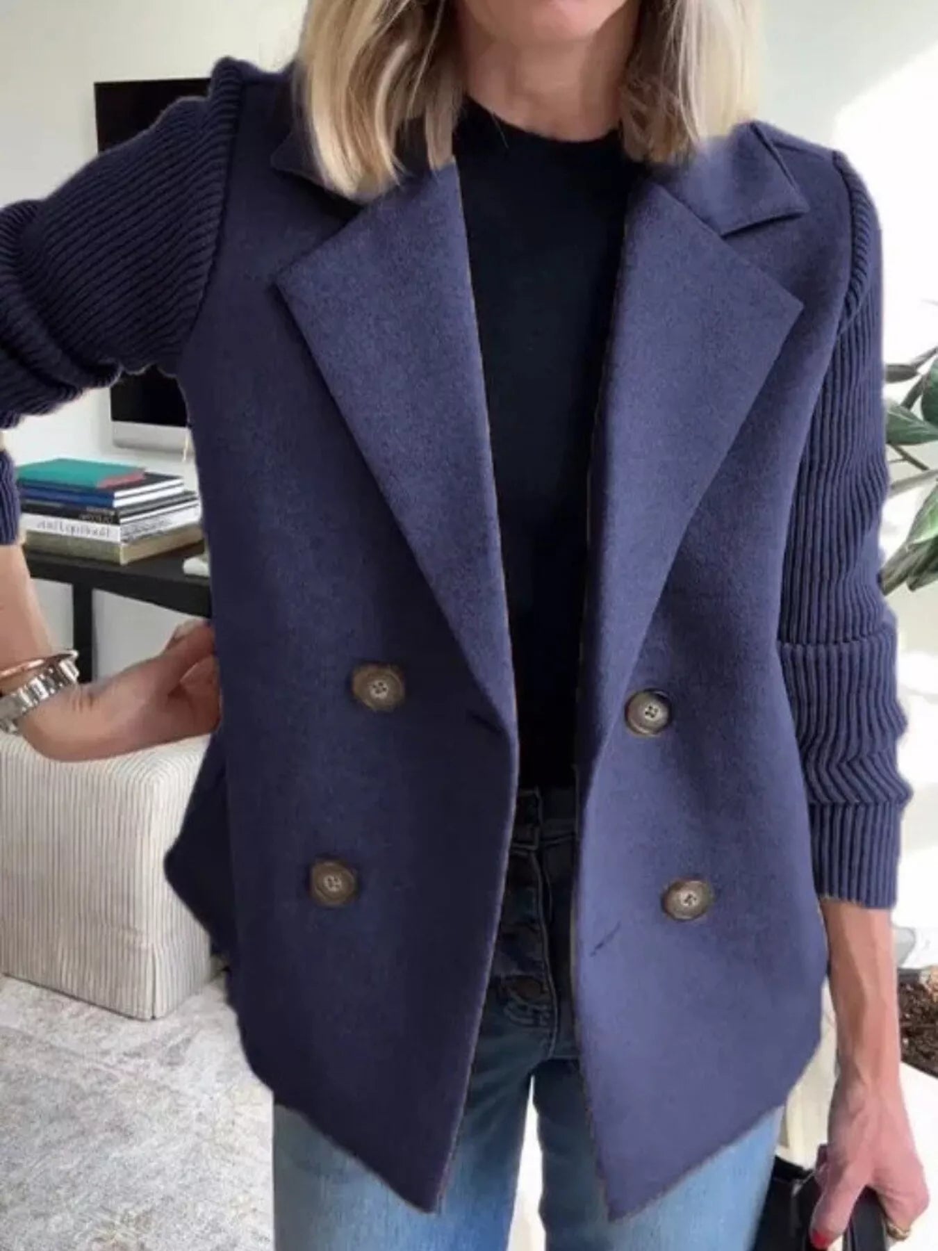 Mid-Length Shawl Collar Overcoat with Buttoned Front