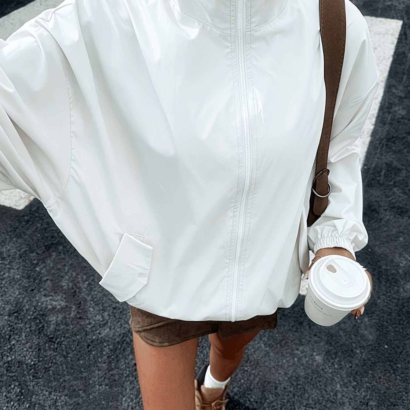 Lightweight Short Windbreaker Jacket with Drawstring Waist