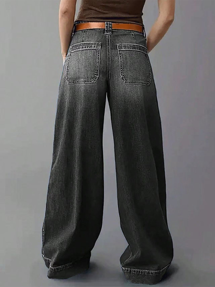 Relaxed Fit Wide Leg Denim Jeans