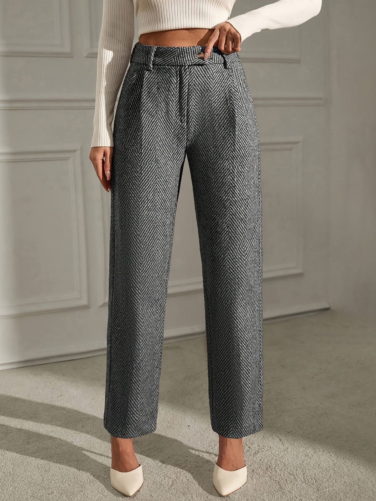 Elegant Grey Straight-Leg Office Trousers