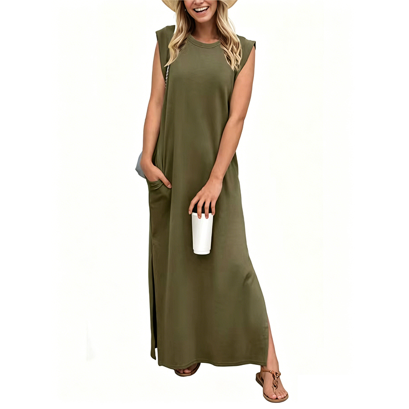 Casual Crew Neck Sleeveless Maxi Dress