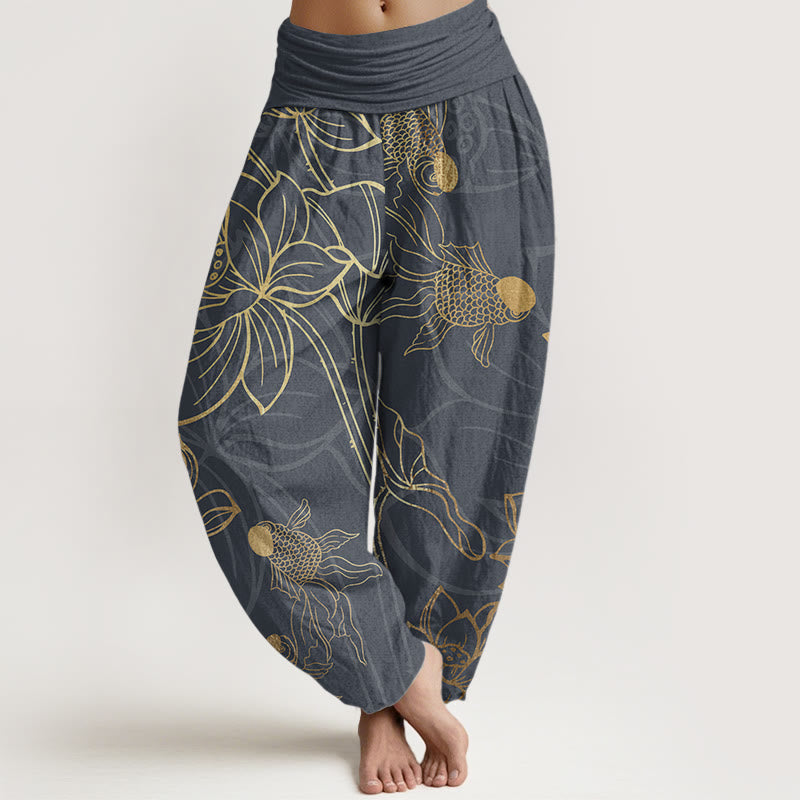 Lotus Print Pure Cotton Harem Trousers