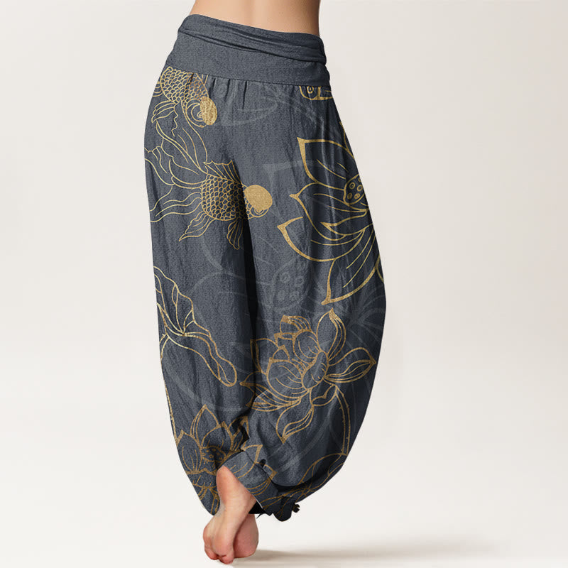 Lotus Print Pure Cotton Harem Trousers