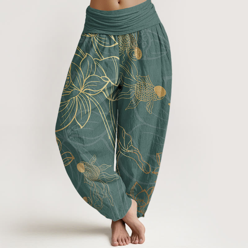 Lotus Print Pure Cotton Harem Trousers