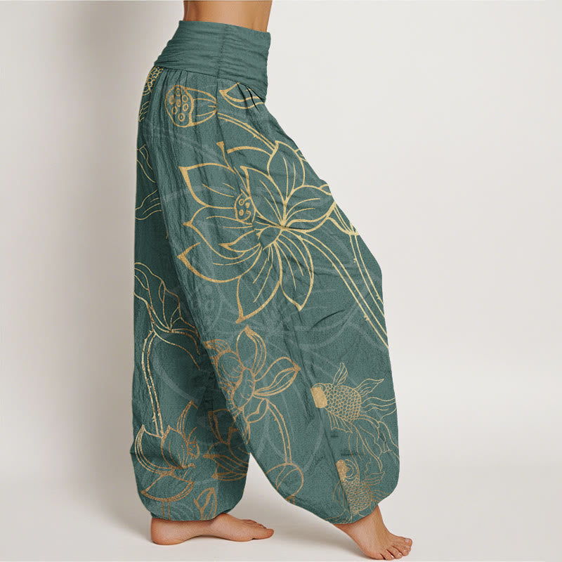 Lotus Print Pure Cotton Harem Trousers