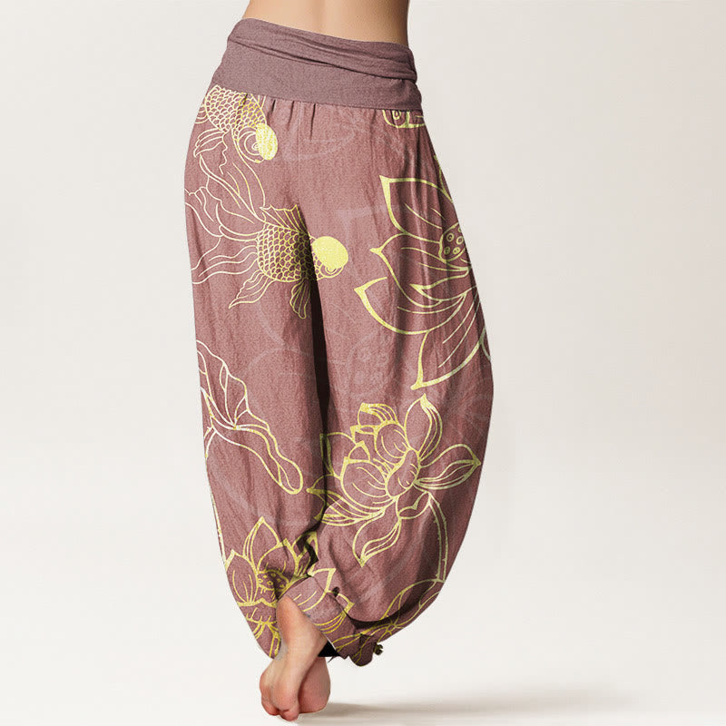 Lotus Print Pure Cotton Harem Trousers