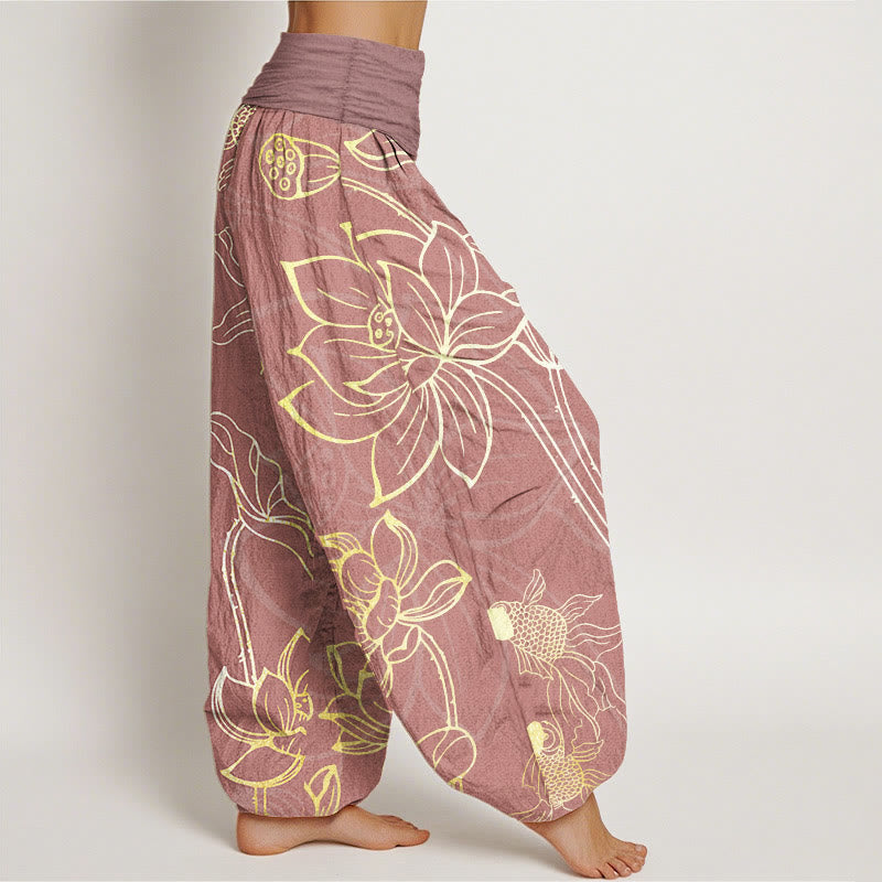 Lotus Print Pure Cotton Harem Trousers