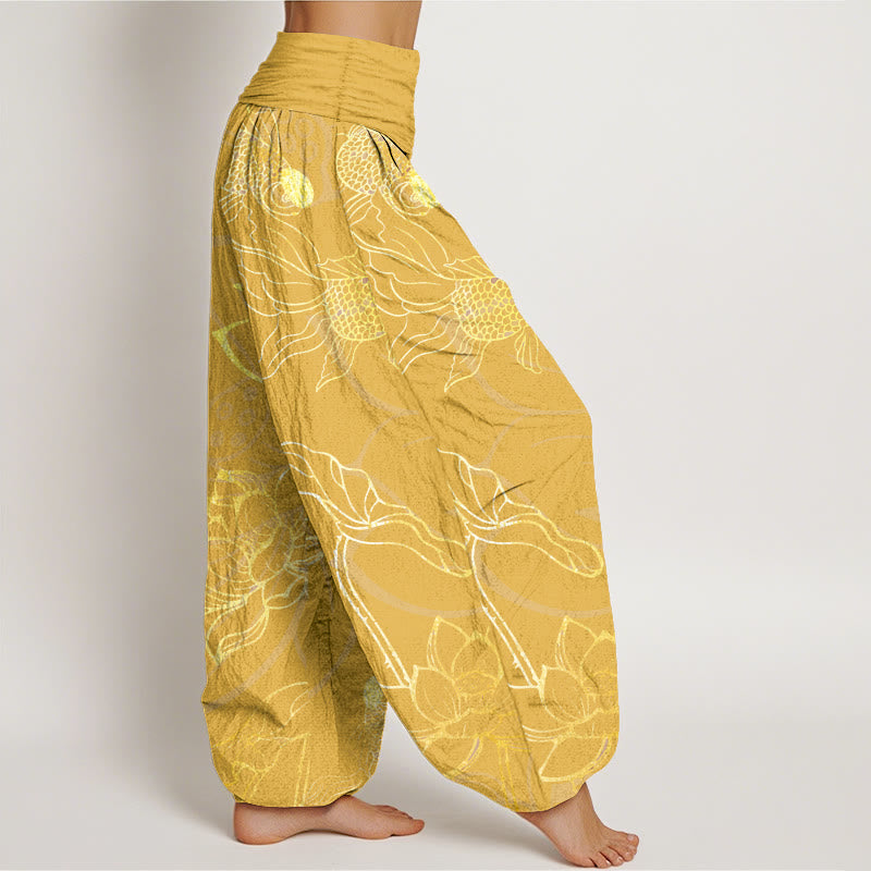 Lotus Print Pure Cotton Harem Trousers