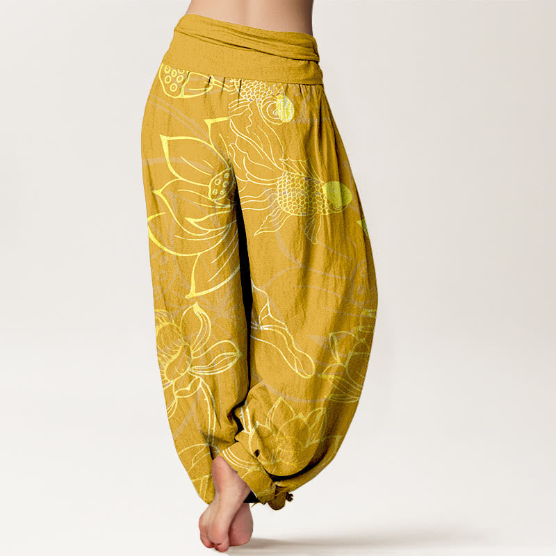 Lotus Print Pure Cotton Harem Trousers