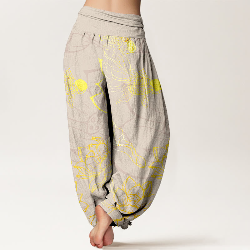 Lotus Print Pure Cotton Harem Trousers