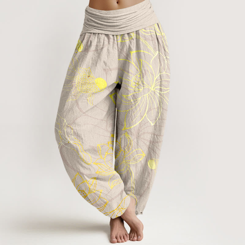 Lotus Print Pure Cotton Harem Trousers