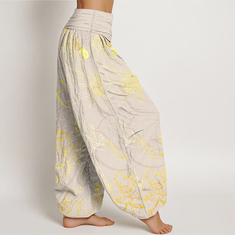Lotus Print Pure Cotton Harem Trousers