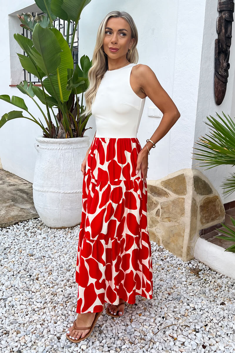 Orange Abstract Print 2 In 1 Smock Midi Dress