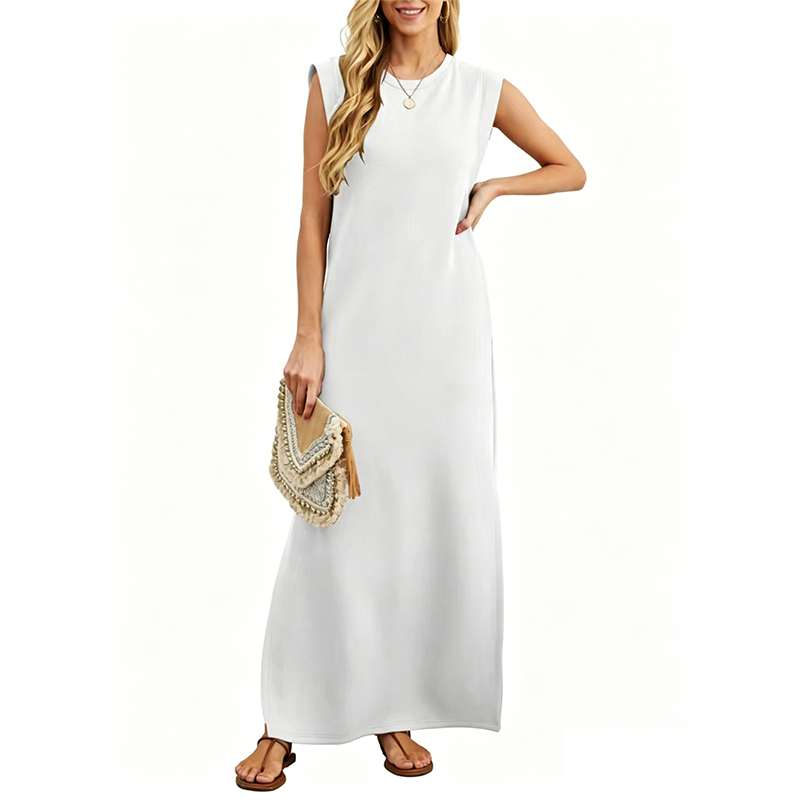 Casual Crew Neck Sleeveless Maxi Dress