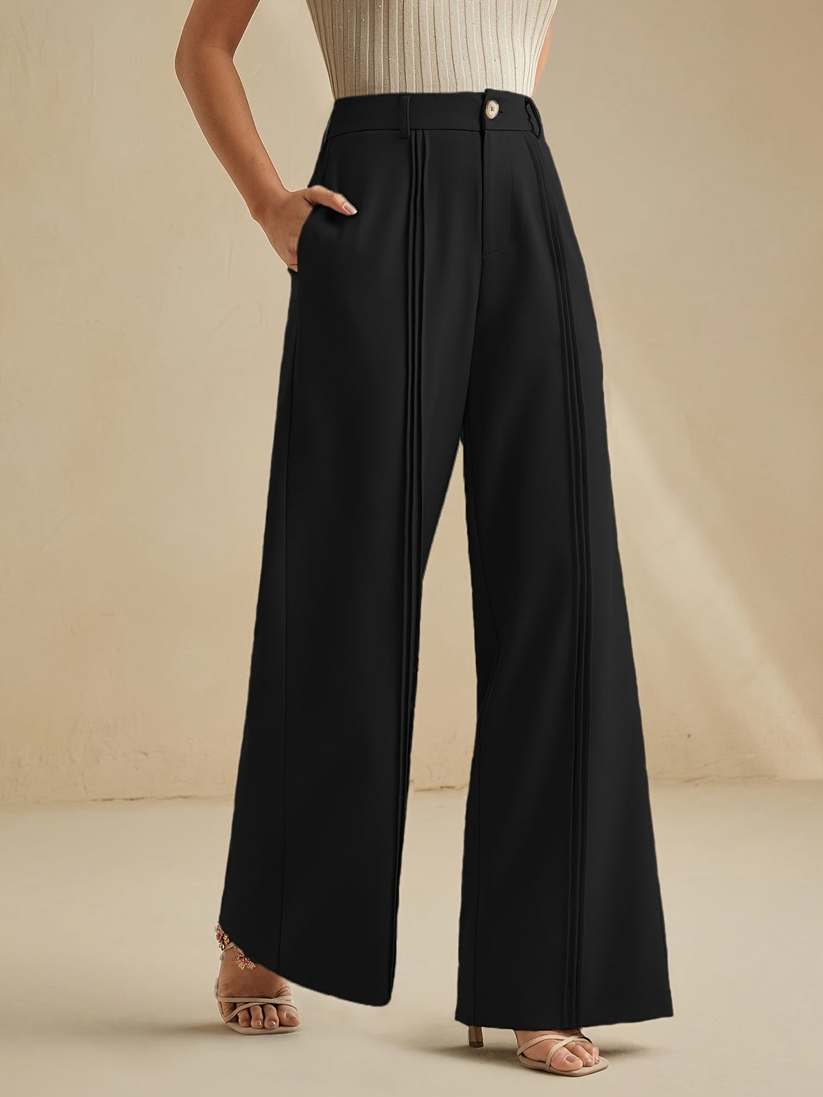 Pleated High-Waist Wide-Leg Trousers