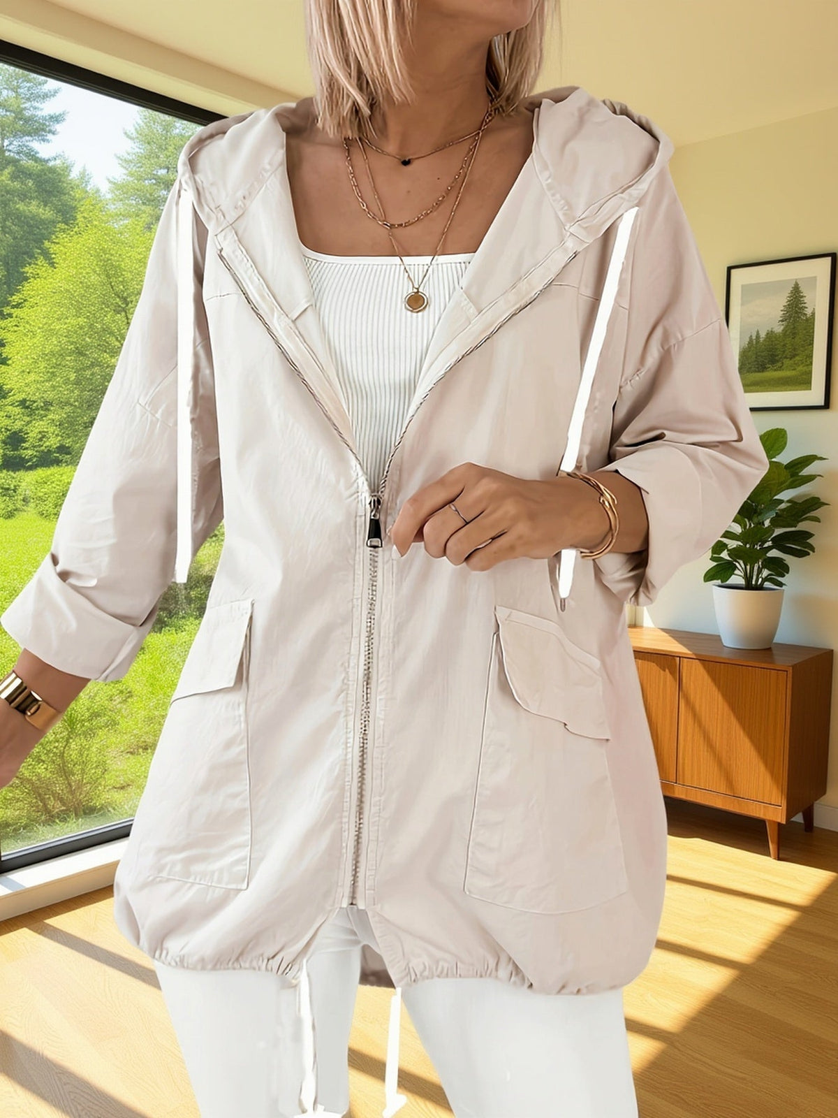 Lightweight Hooded Drawstring Jacket