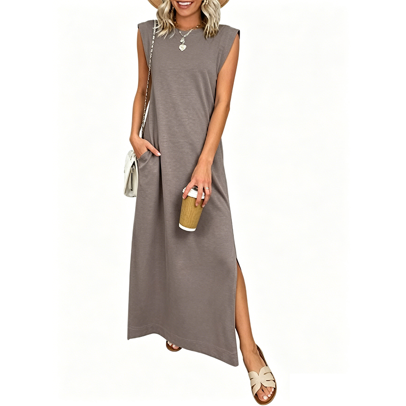 Casual Crew Neck Sleeveless Maxi Dress