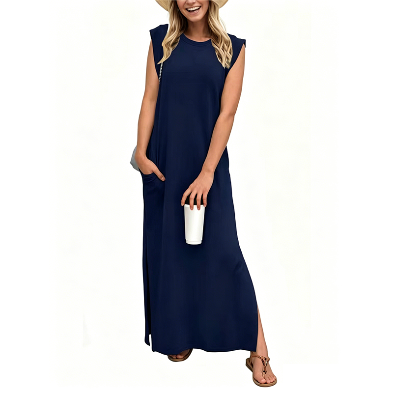 Casual Crew Neck Sleeveless Maxi Dress