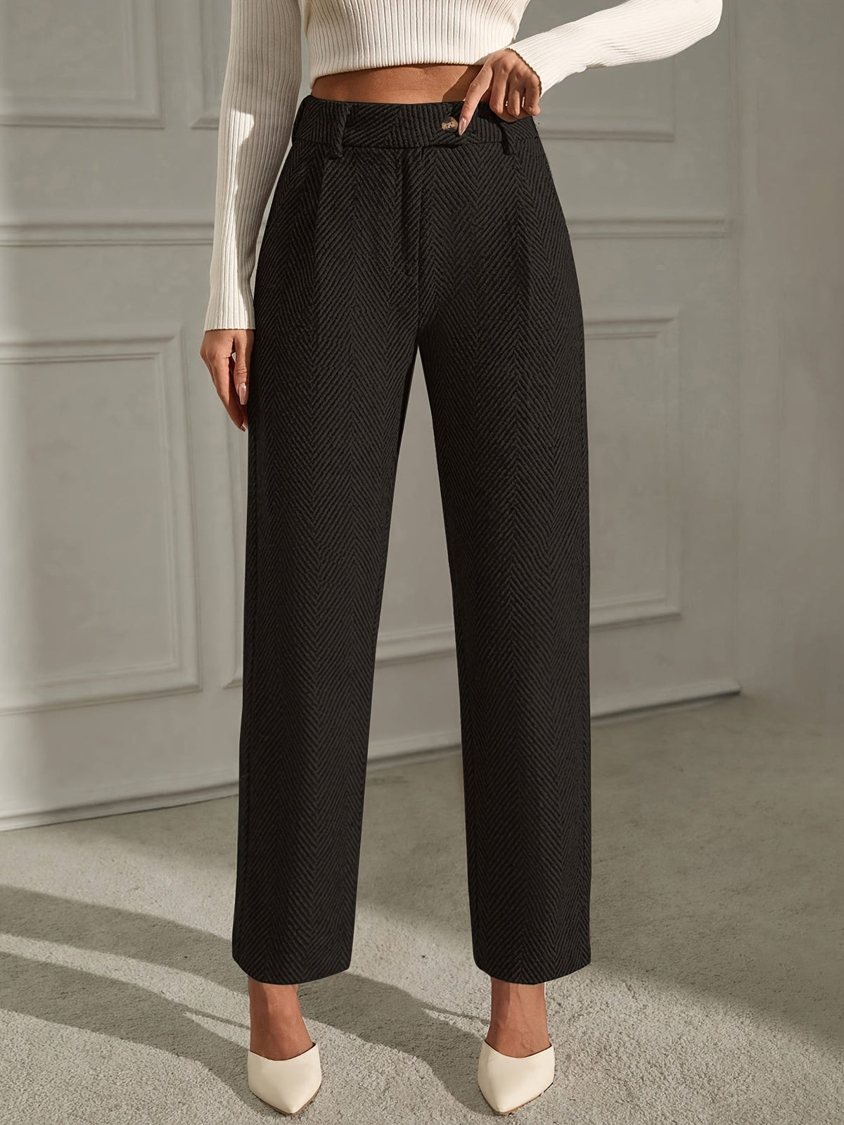 Elegant Grey Straight-Leg Office Trousers