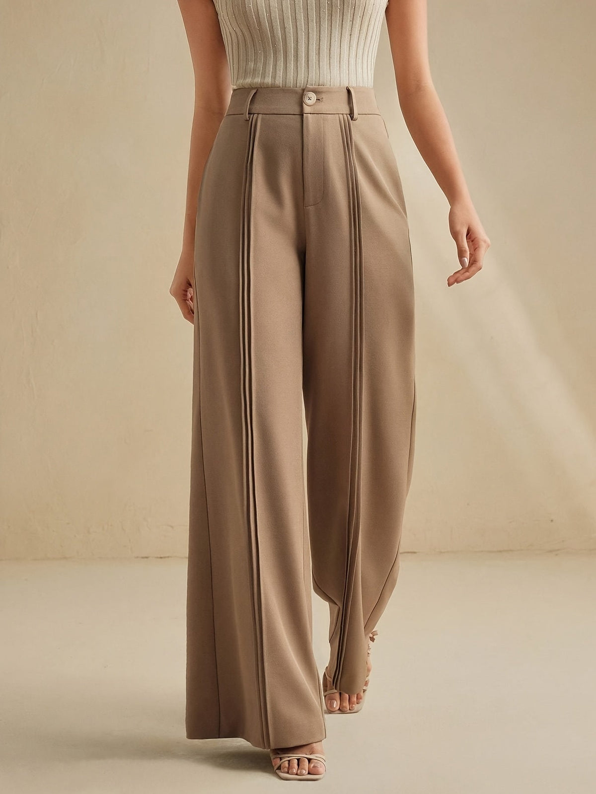 Pleated High-Waist Wide-Leg Trousers