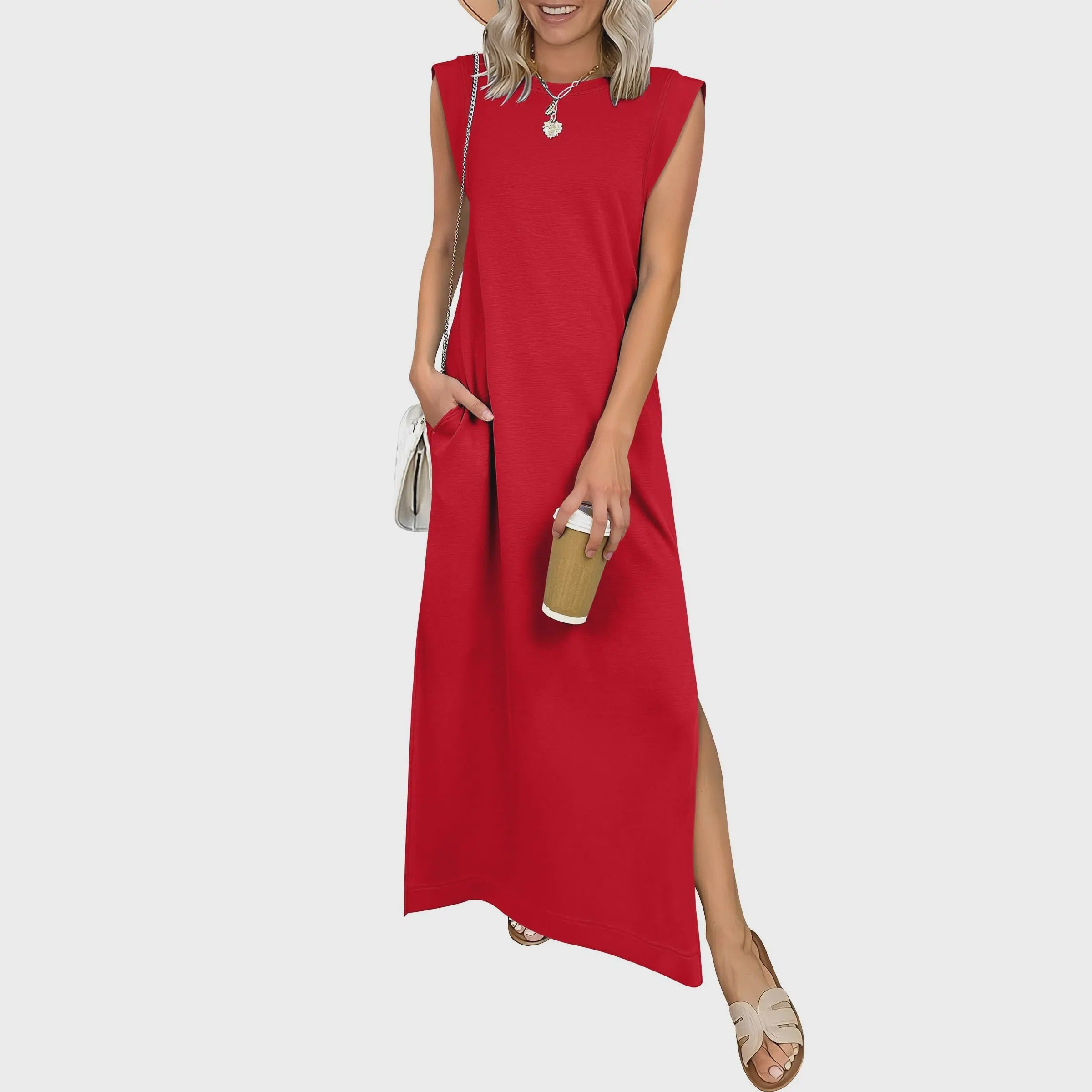 Casual Crew Neck Sleeveless Maxi Dress