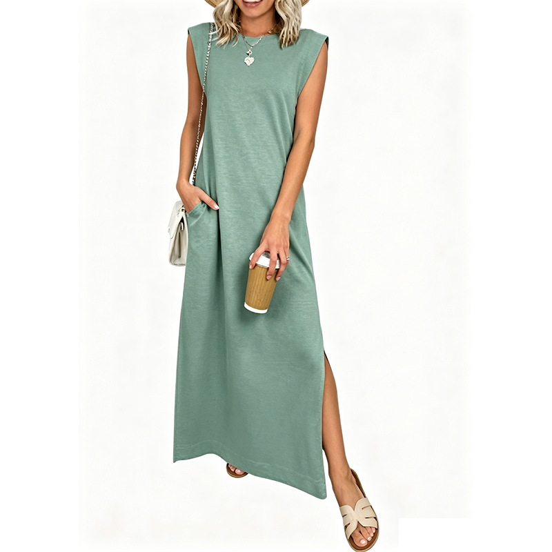 Casual Crew Neck Sleeveless Maxi Dress