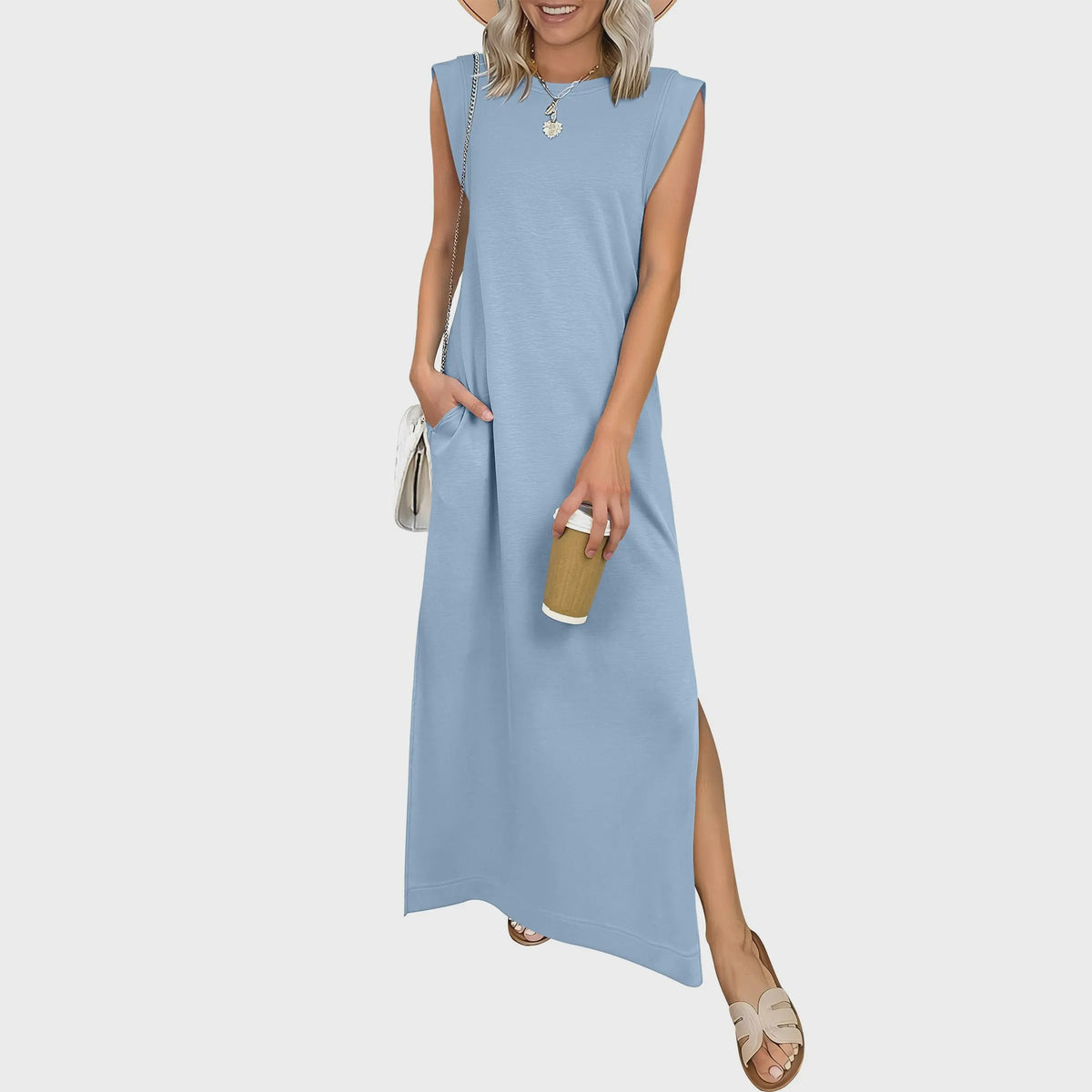 Casual Crew Neck Sleeveless Maxi Dress
