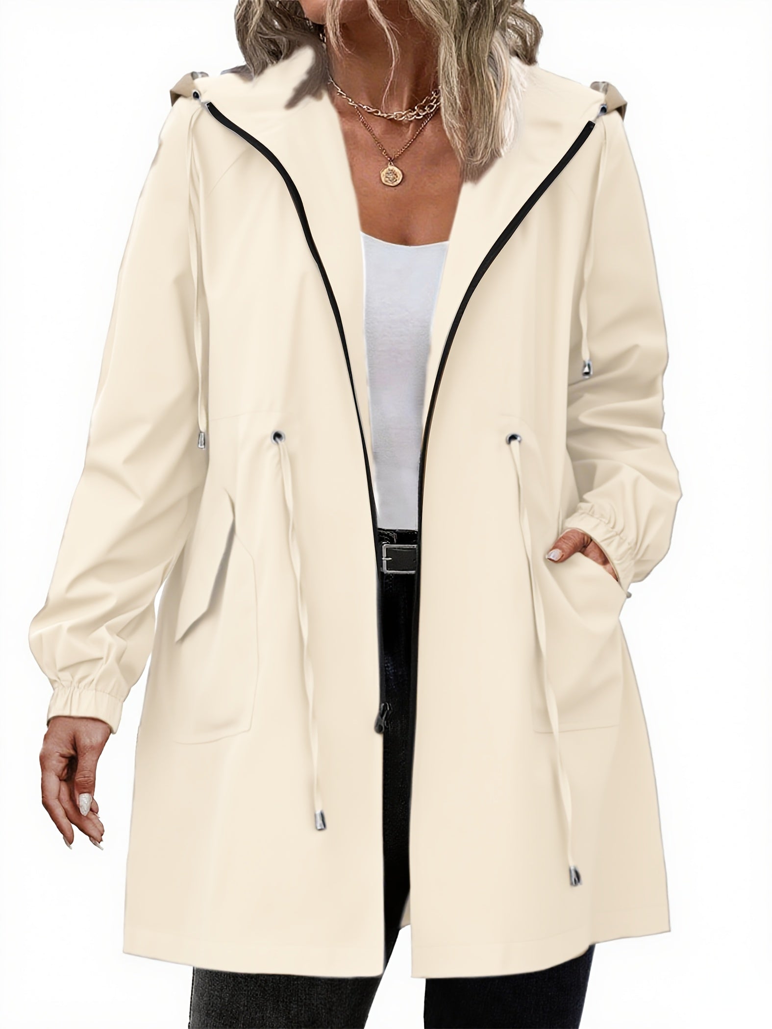 Hooded Full-Zip Drawstring Coat, Plus Size