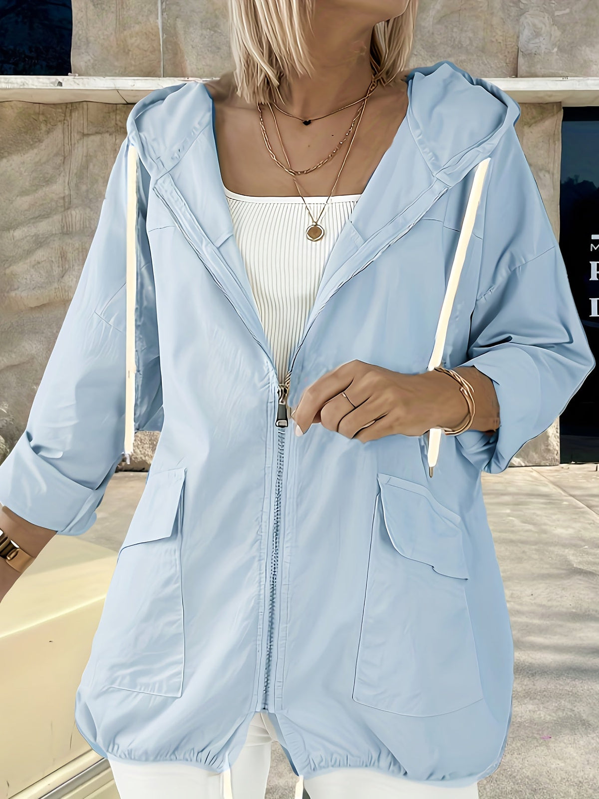 Lightweight Hooded Drawstring Jacket