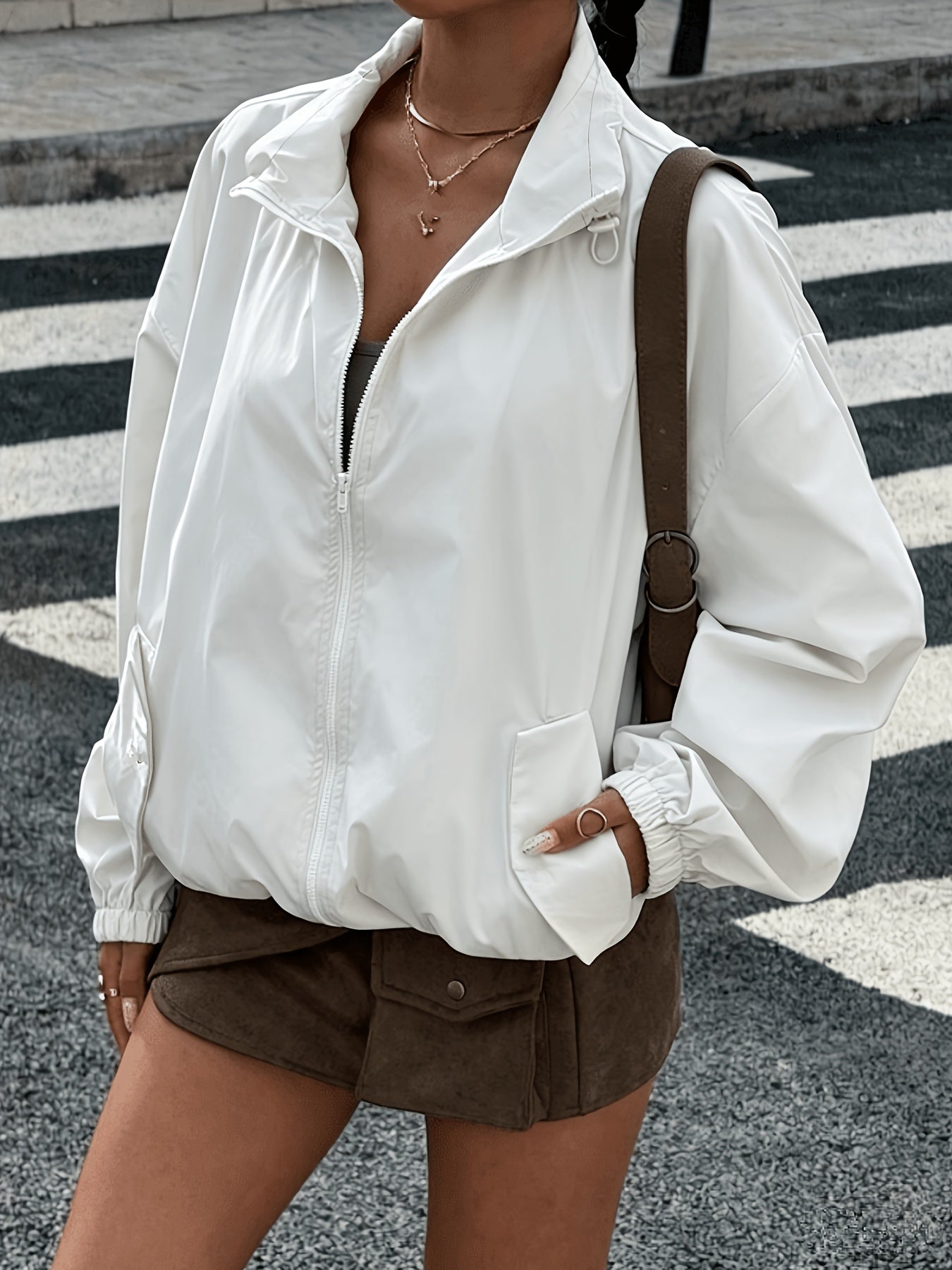 Lightweight Short Windbreaker Jacket with Drawstring Waist