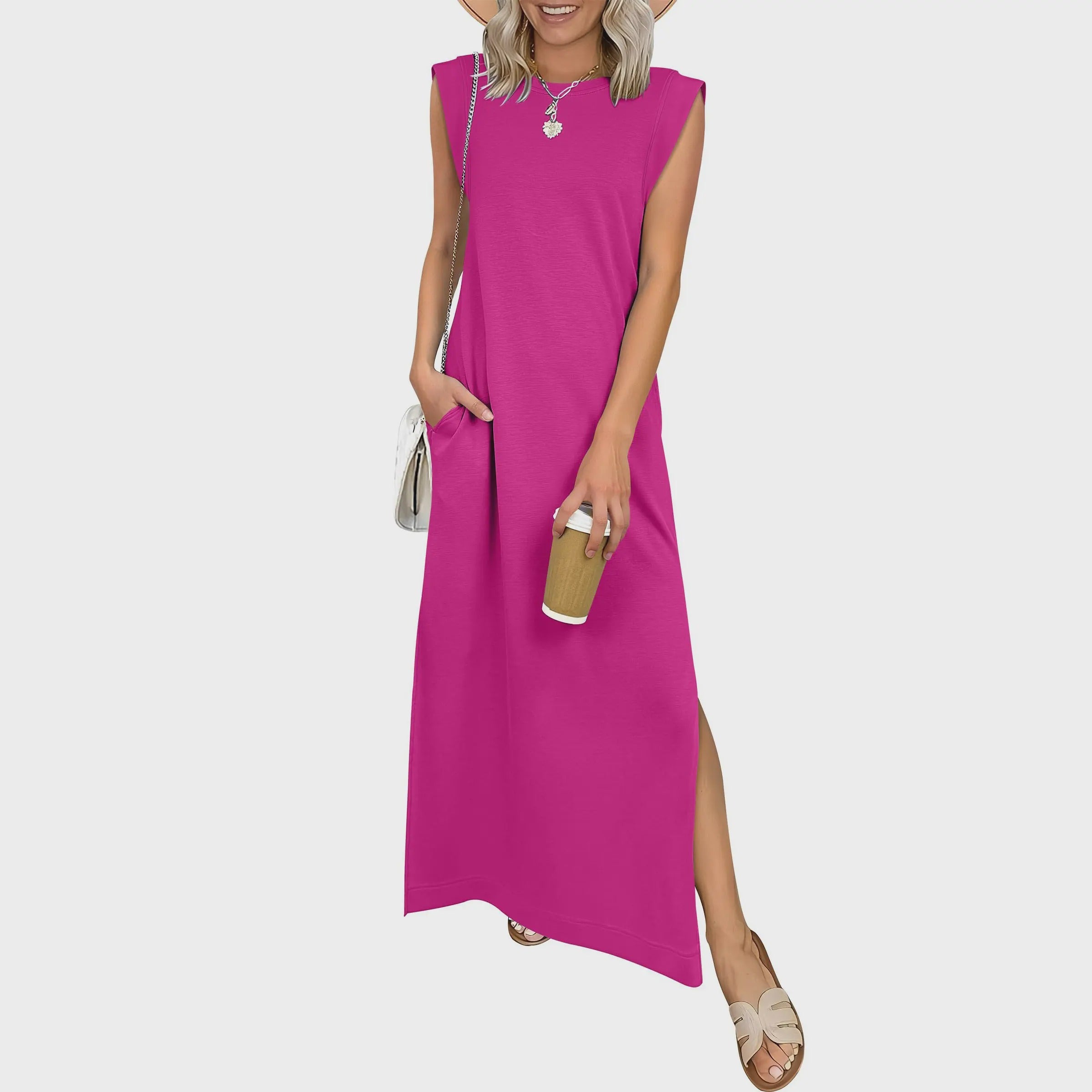 Casual Crew Neck Sleeveless Maxi Dress