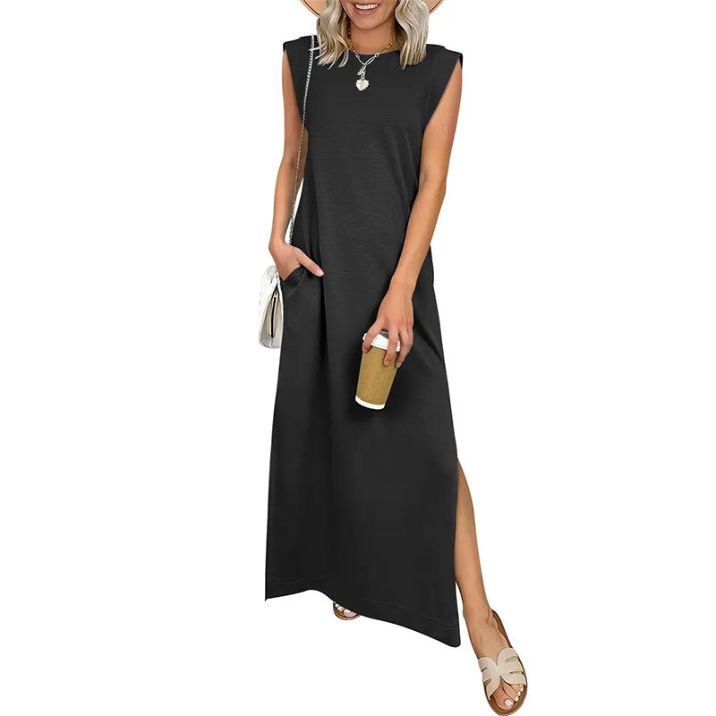 Casual Crew Neck Sleeveless Maxi Dress