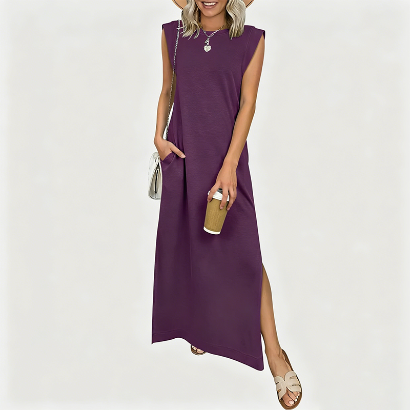 Casual Crew Neck Sleeveless Maxi Dress