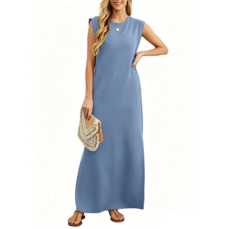 Casual Crew Neck Sleeveless Maxi Dress