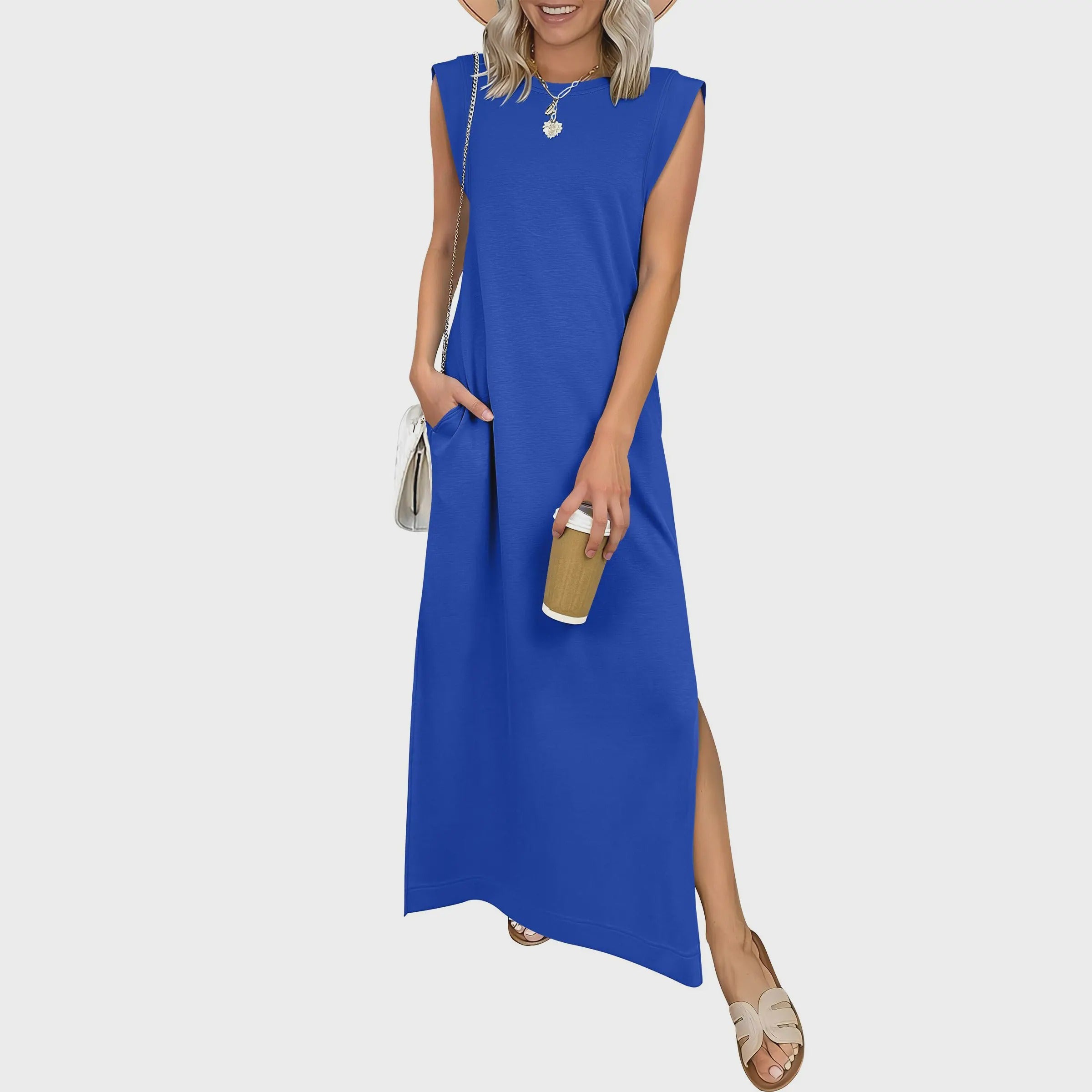 Casual Crew Neck Sleeveless Maxi Dress