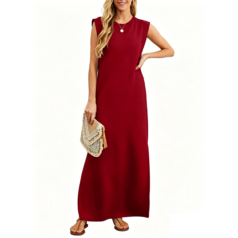 Casual Crew Neck Sleeveless Maxi Dress