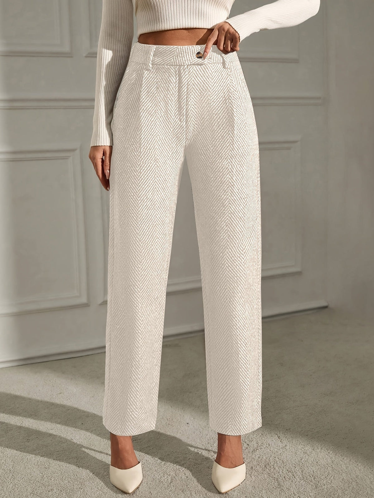 Elegant Grey Straight-Leg Office Trousers