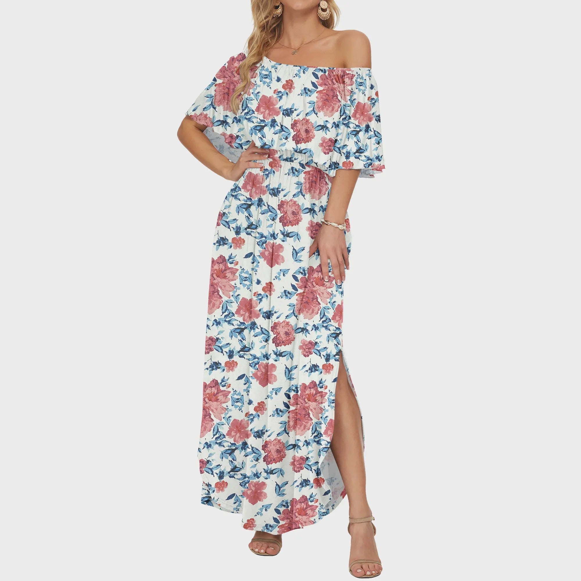 Off the shoulder side slit long dress