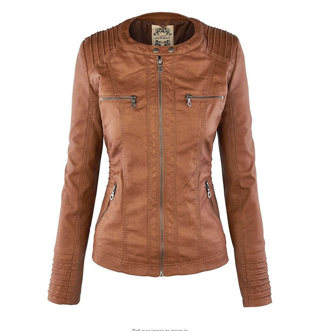 Faux Leather Jacket with Removable Hood and Water-Resistant Coating