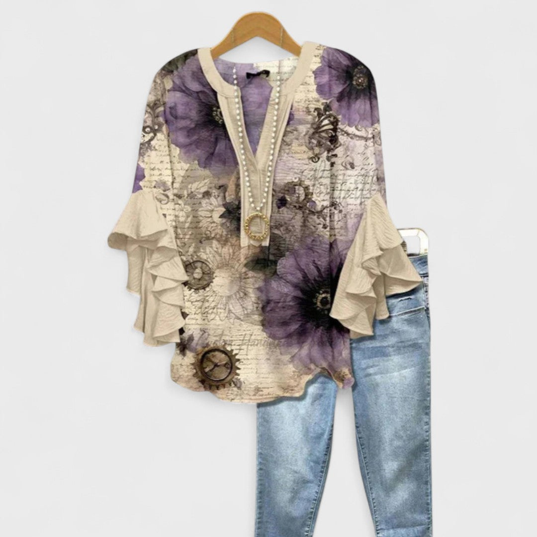 Cordelia | Women’s Printed Blouse with Ruffled Sleeves