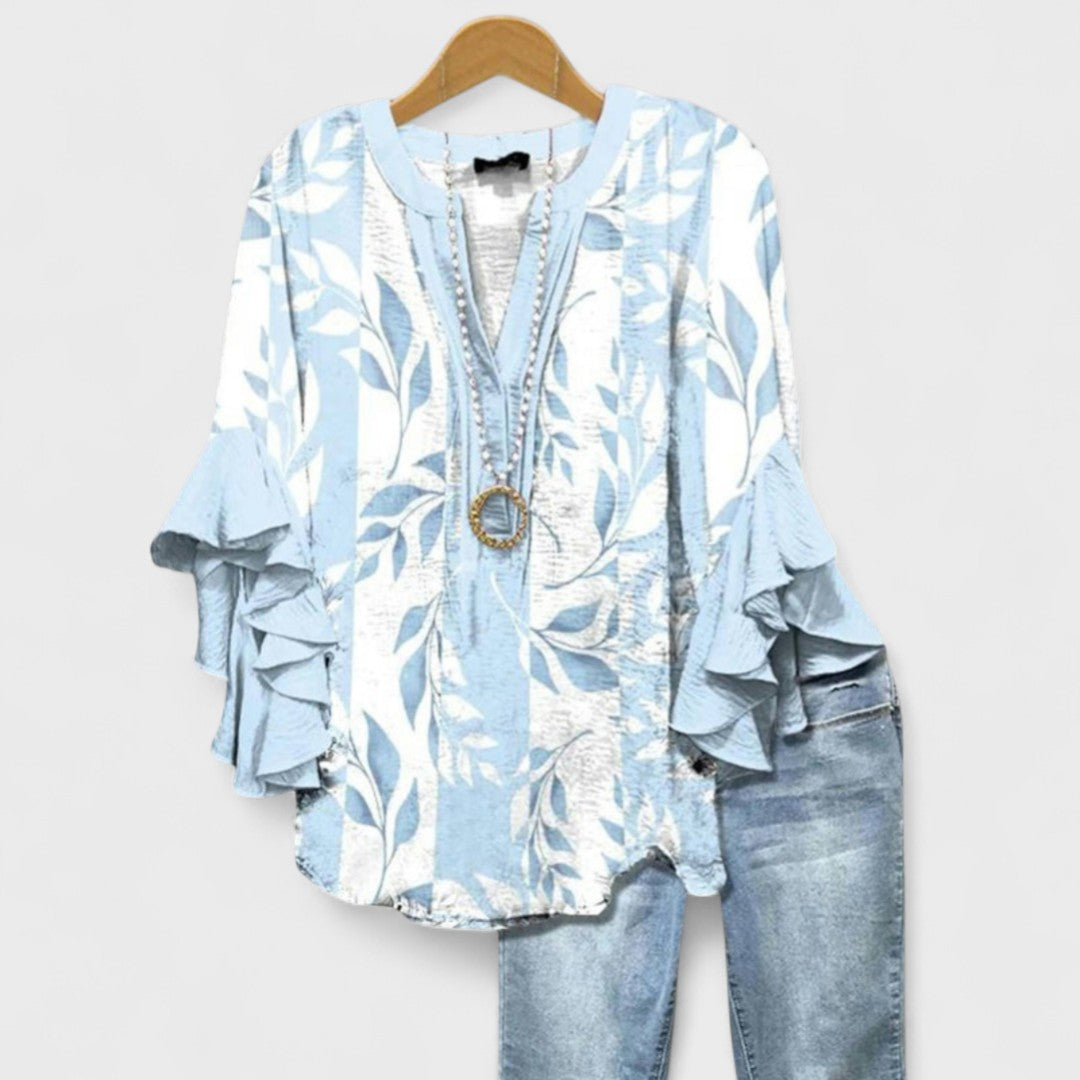 Cordelia | Women’s Printed Blouse with Ruffled Sleeves
