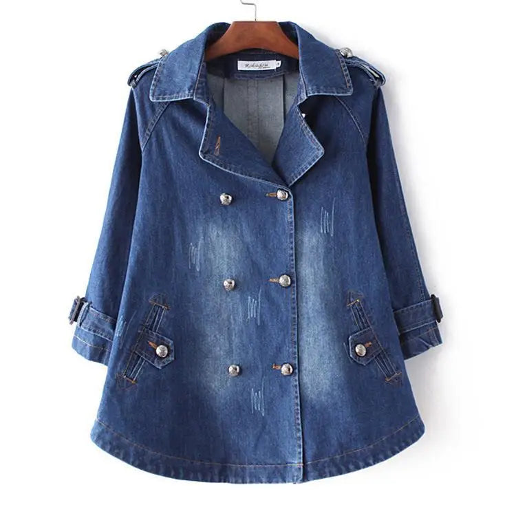 Double-Breasted Denim Cape Coat, Trench-Inspired