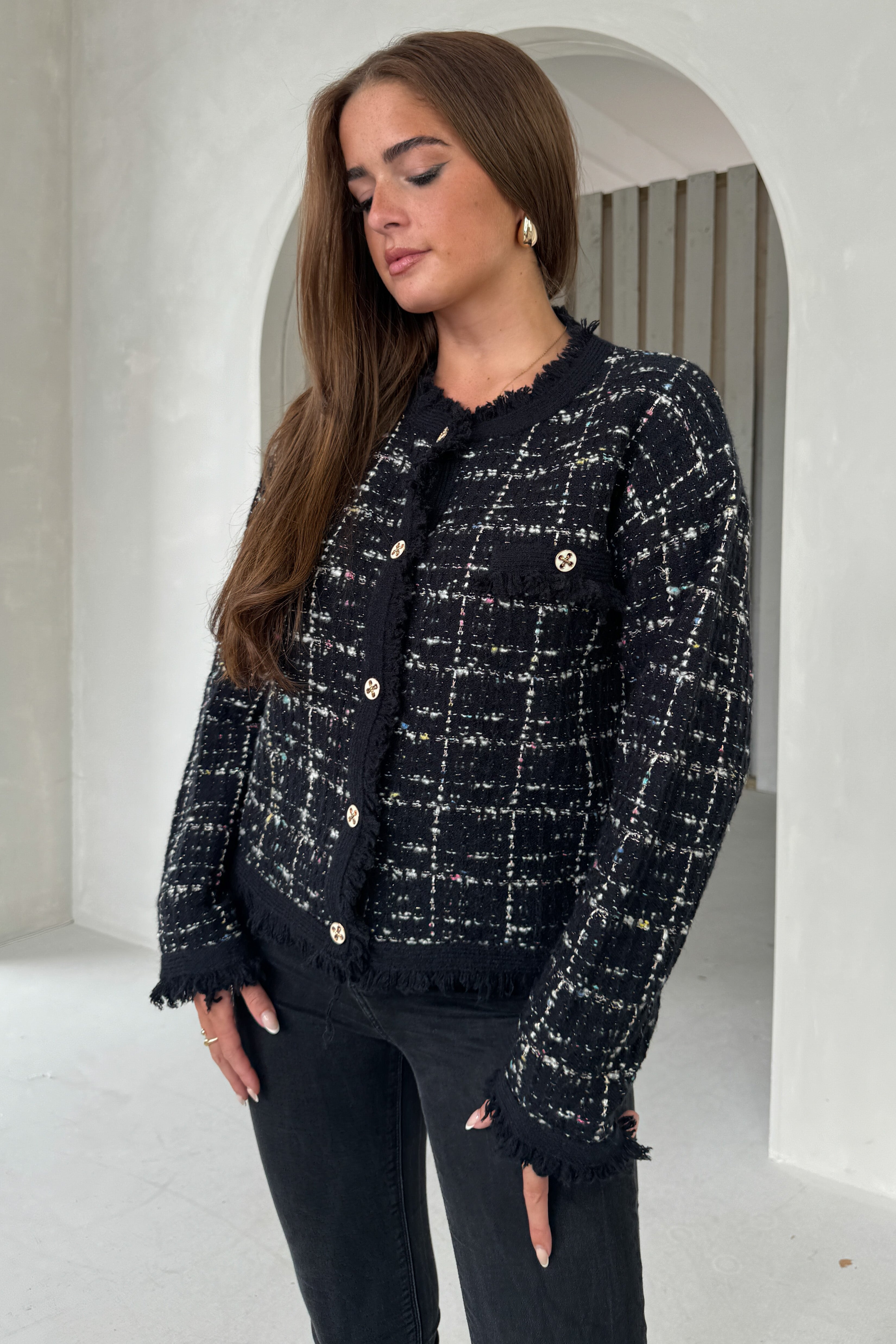 Zya Black Knit Gold Button Jacket