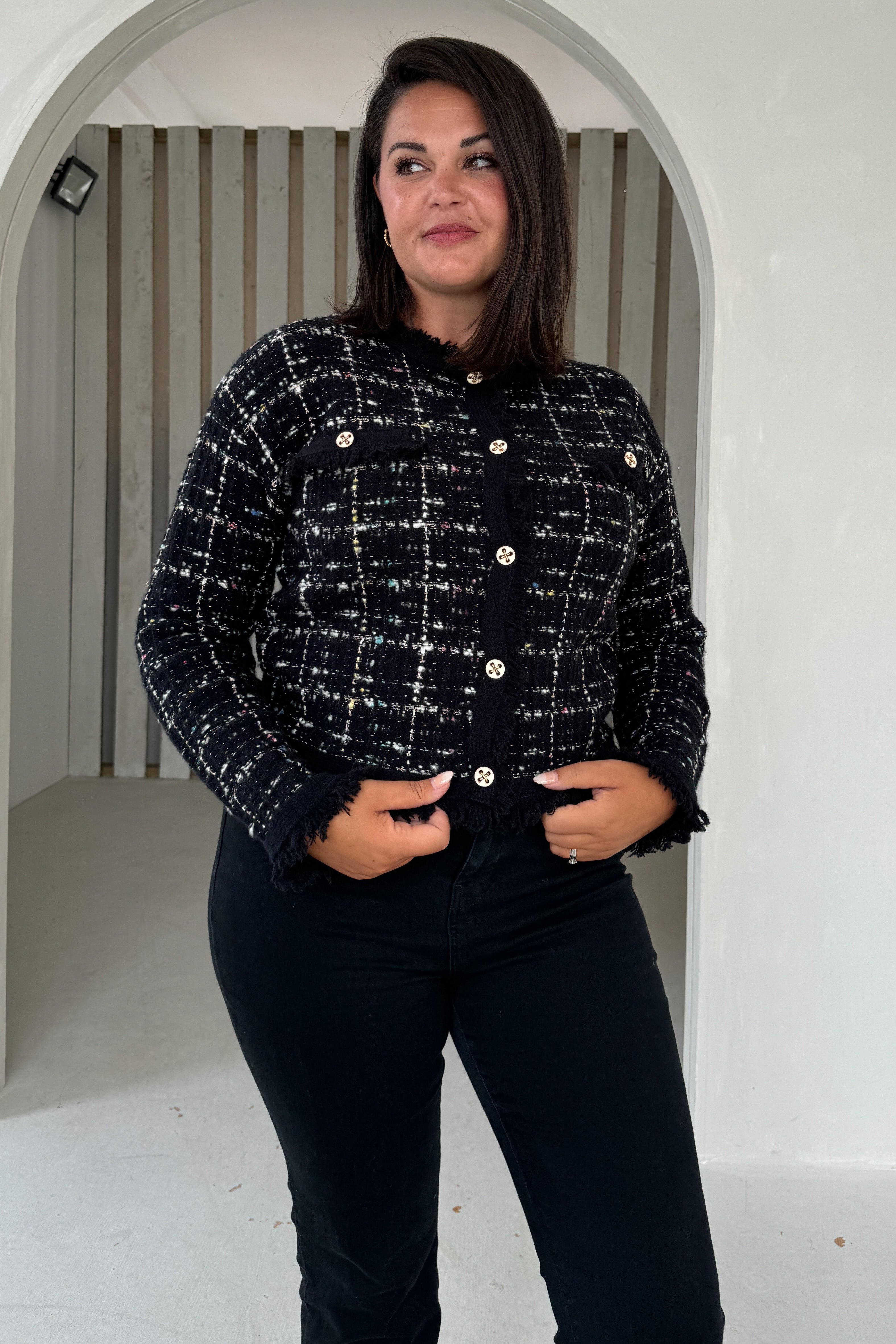 Zya Black Knit Gold Button Jacket