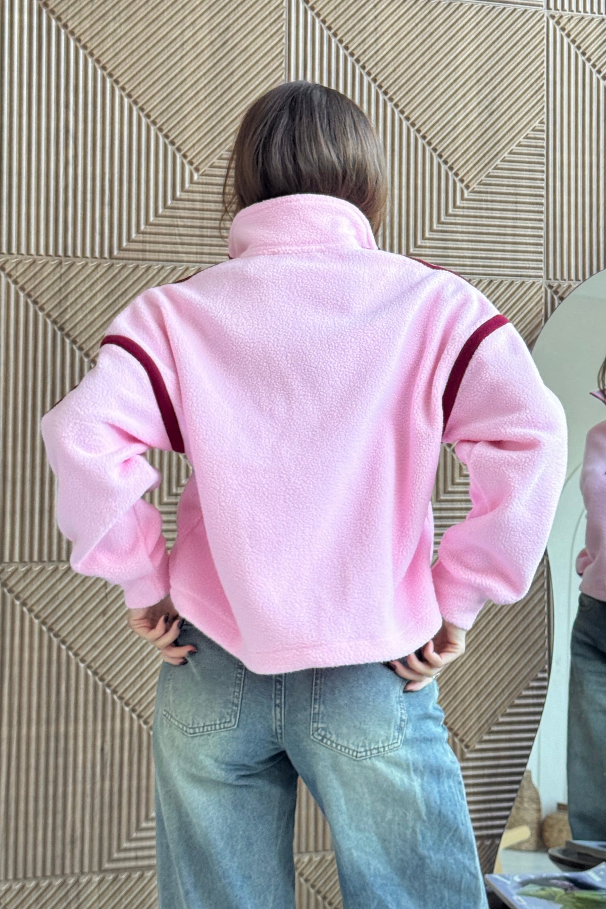 Lulu Contrast Binding 1/4 Zip Fleece Pink