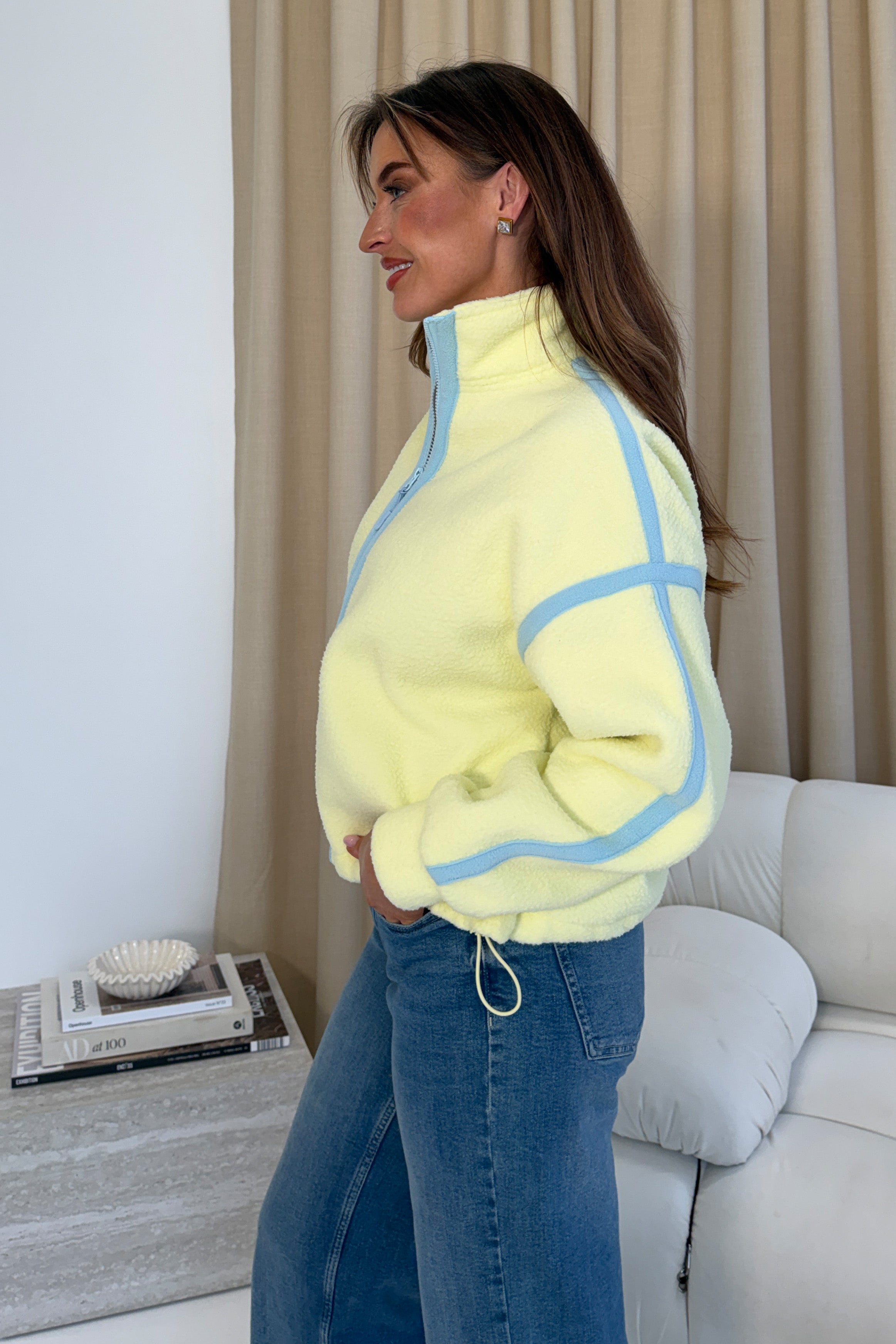 Lulu Contrast Binding Full Zip Fleece Lime
