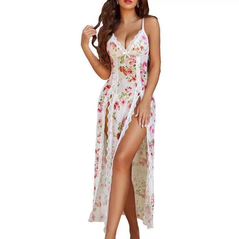 Lace Trim Split Maxi Dress