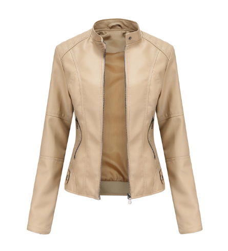 PU Leather Biker Jacket with Stand Collar