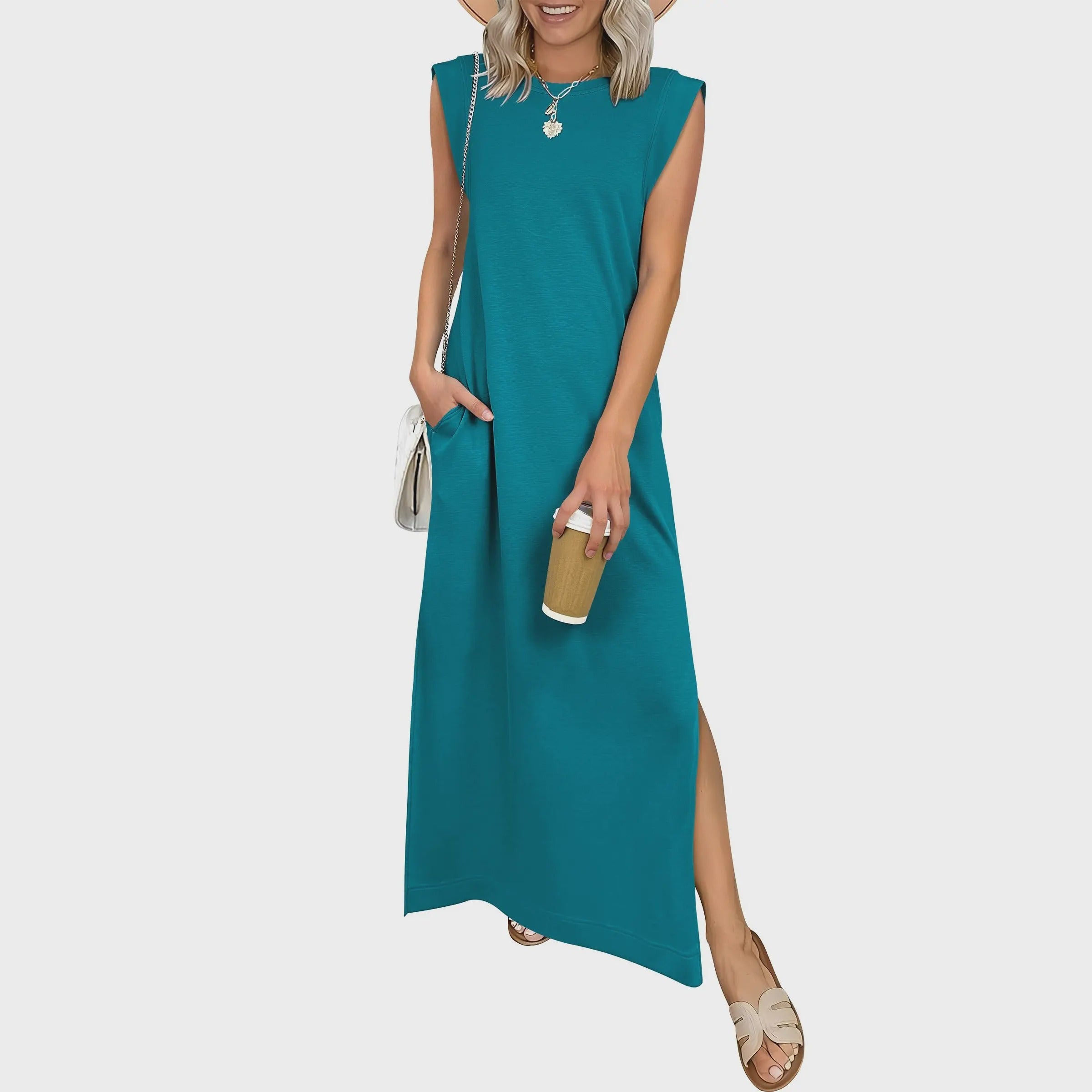 Casual Crew Neck Sleeveless Maxi Dress